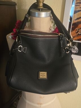 Dooney & Bourke Black Pebbled Leather Top-Handle Shoulder Bag with Gold Hardware